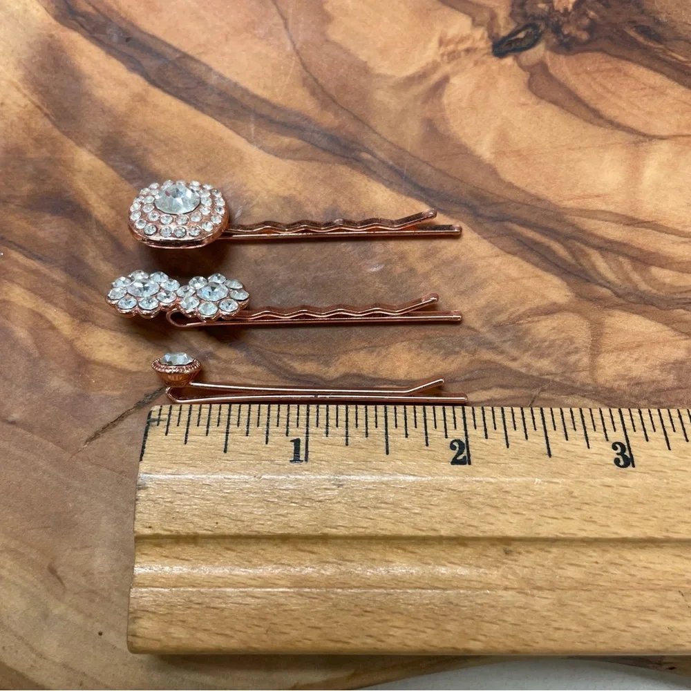 Rose Gold Crystal Hairpin Trio